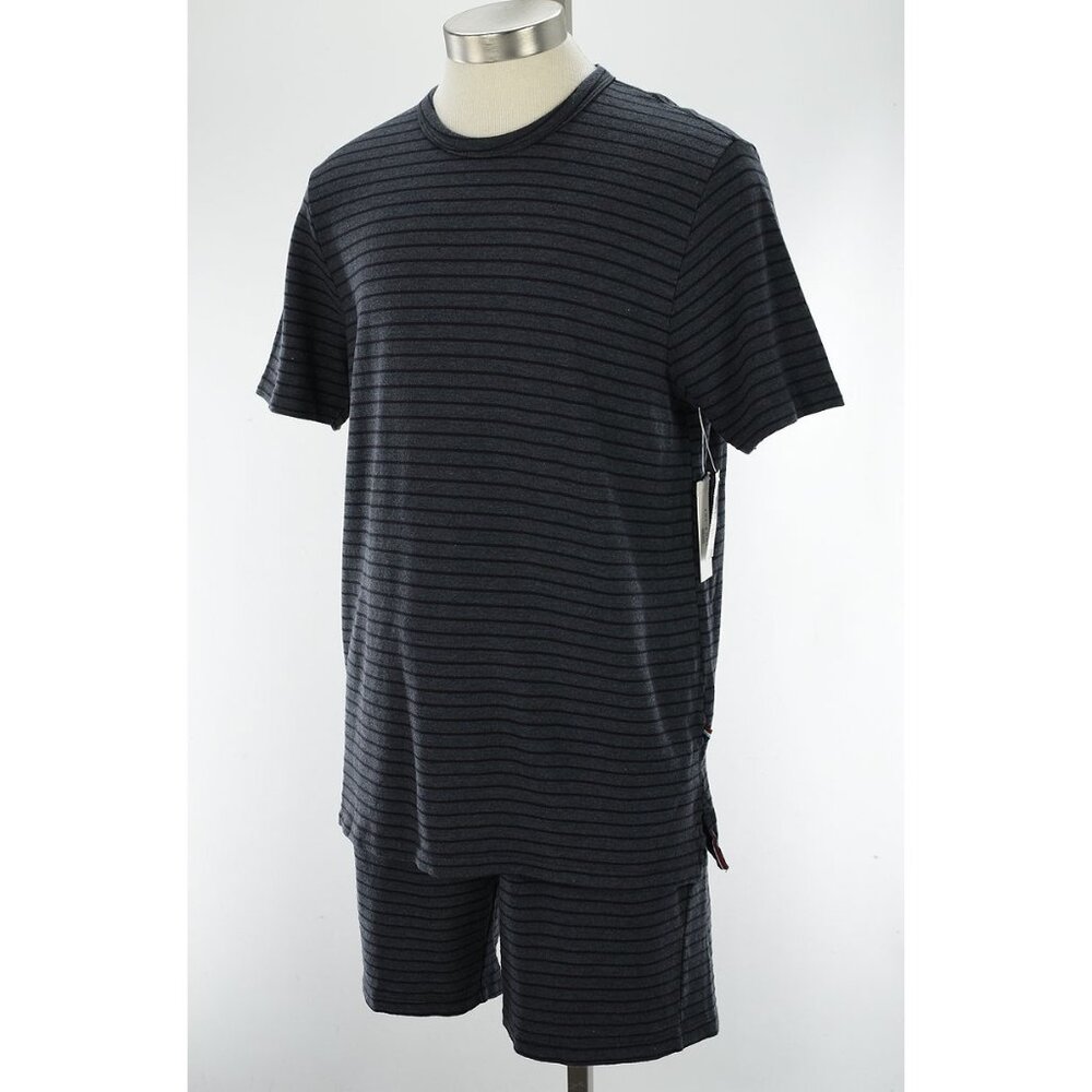 SOL ANGELES Gray Black STRIPED Short Sleeve T Shirt Short Set LARGE NWT